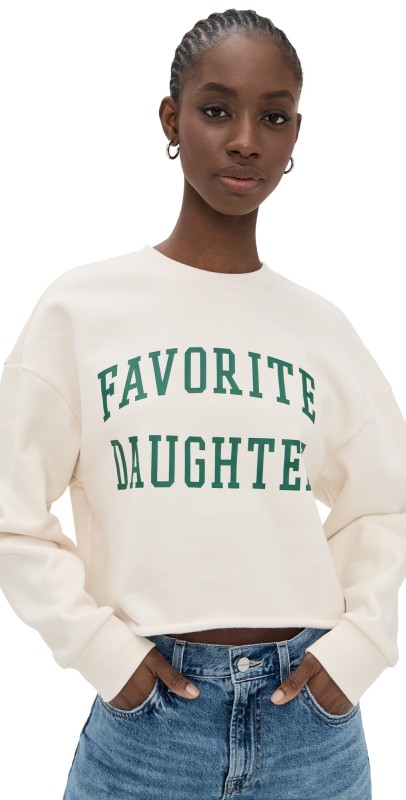 Favorite Daughter Cropped Collegiate Sweatshirt Gardenia/Emerald