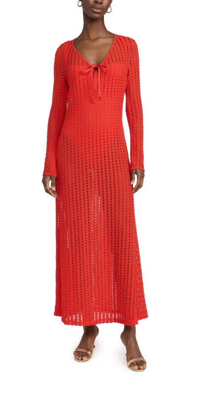 SIMKHAI Elton Keyhole Midi Dress Fiery Red