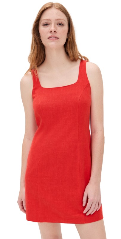 LNA Mikala Linen Dress Red Alert