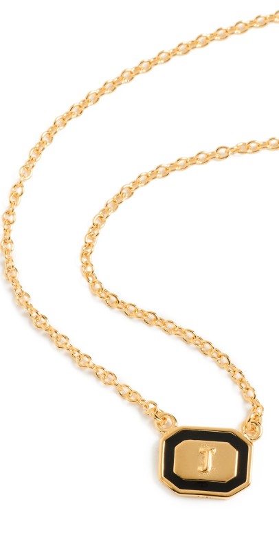 Gwen Beloti Initial Gold Block Pendant Necklac