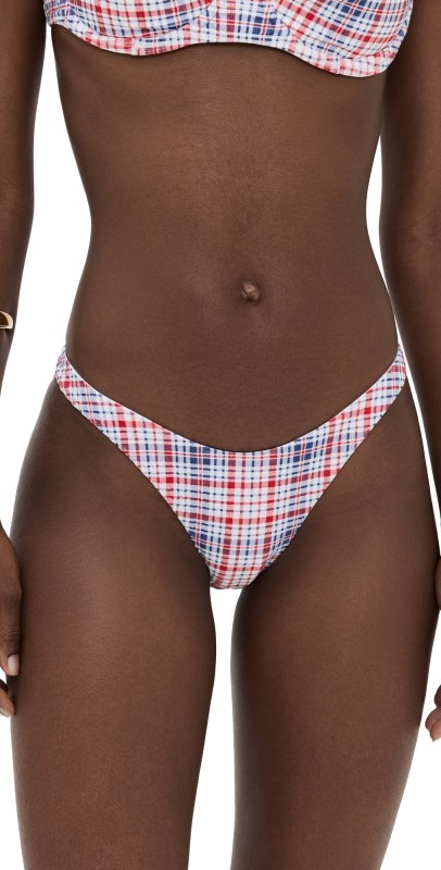 Frankies Bikinis Dove Seersucker Plaid Bikini Bottoms Americana Plaid