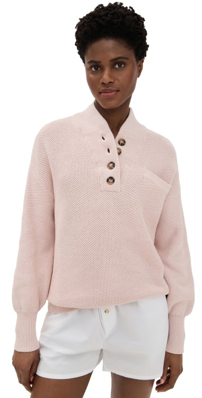 Lunya Cottonsilk Pocket Henley Delicate Pink Marl