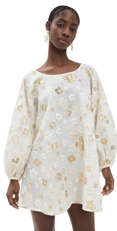 Arianne Elmy White and Gold Organza Good Luck Dress White/Gold