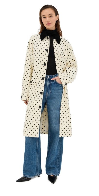 Tanner Fletcher Porter Polka-Dot Corduroy Coat Ivory/Black Polka Dot