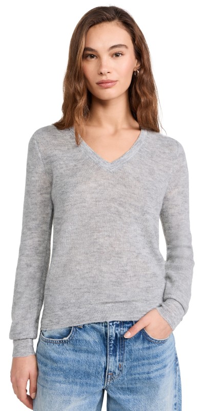 Madewell Lightweight Alpaca V Neck Pullover Heather Ash