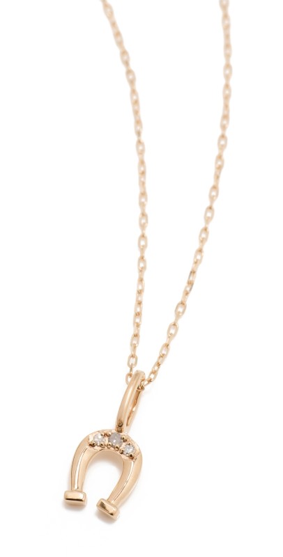 Adina Reyter 14k Diamond Horseshoe Mini Bead Charm Necklace Yellow Gold