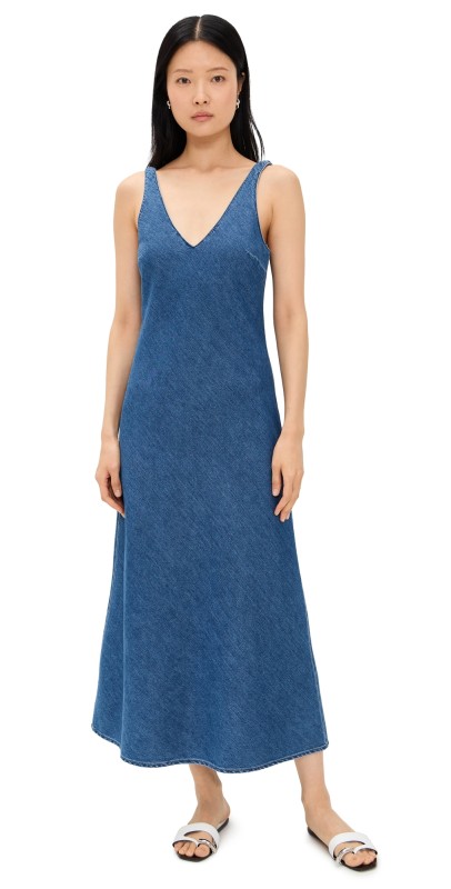 LNA Denim V Slip Dress Blue