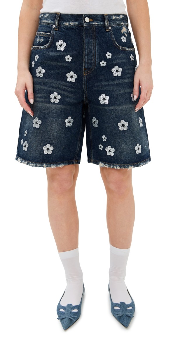 Marc Jacobs Sequin Daisy Wide Leg Shorts Vintage Indigo