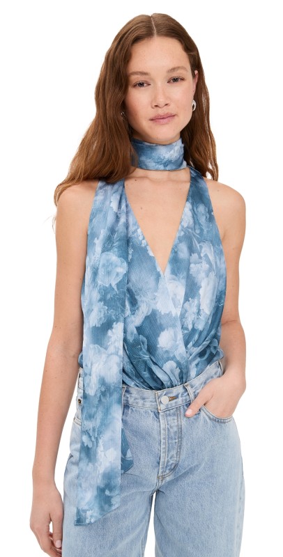 L'AGENCE Ichirou Necktie Bodysuit Dsty Bl Multi Cloud Soft Floral