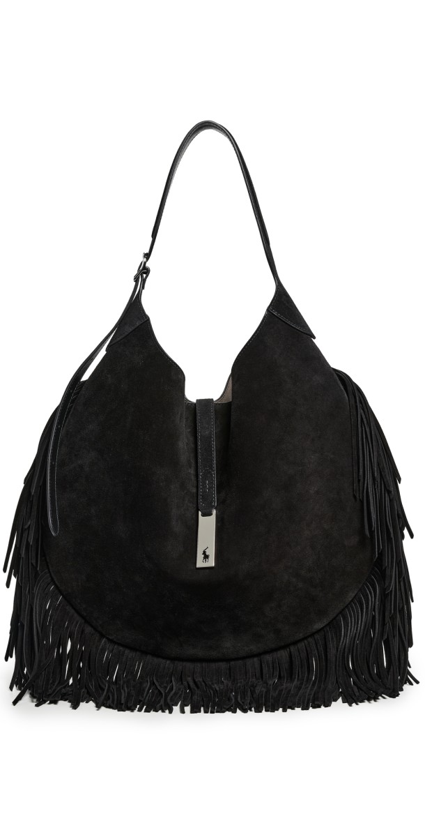 Polo Ralph Lauren ID Fringe Suede Shoulder Bag Black