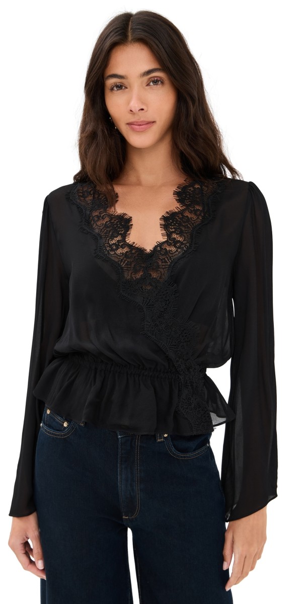 Generation Love Filippa Georgette Lace Combo Blouse Black