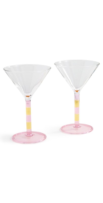 FAZEEK Striped Martini Glass Set of 2 Pink/Amber