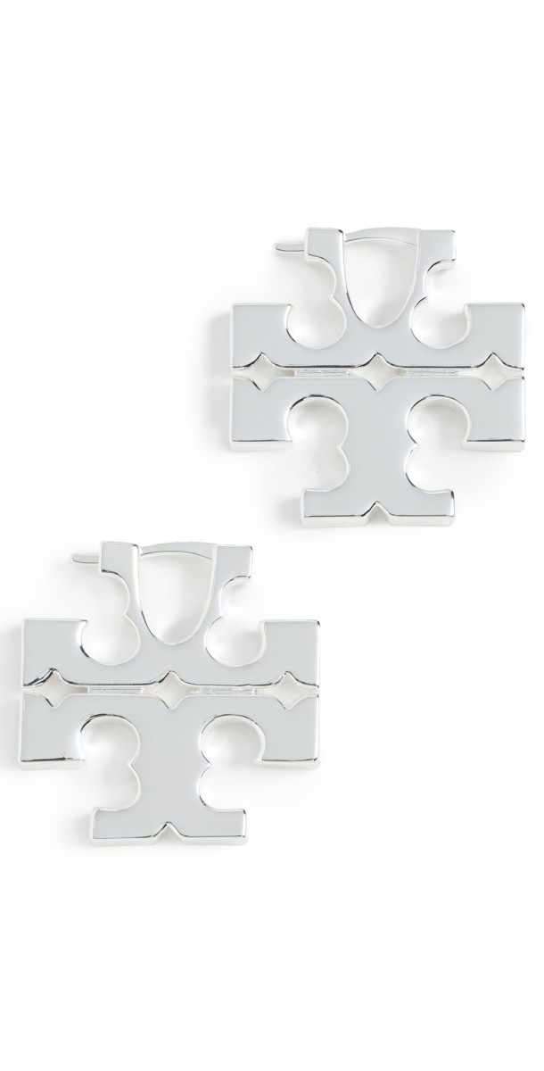 Tory Burch Eleanor Hidden Hoop Earrings Light Silver