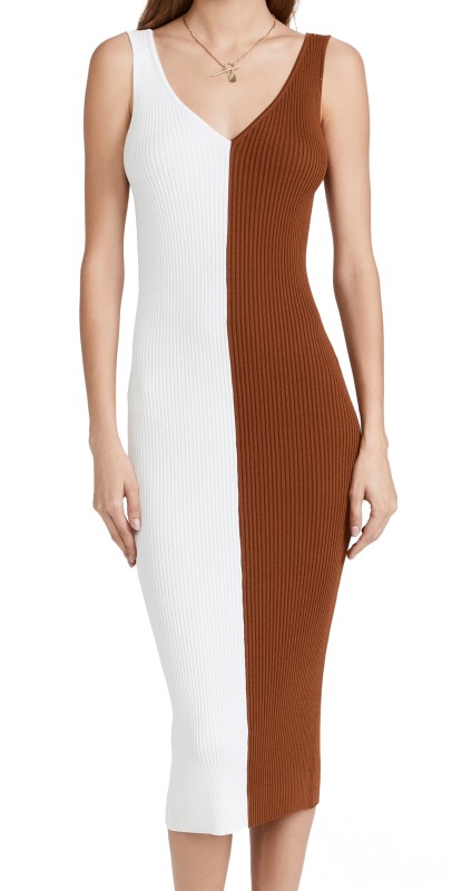 STAUD Dana Dress Tan/White