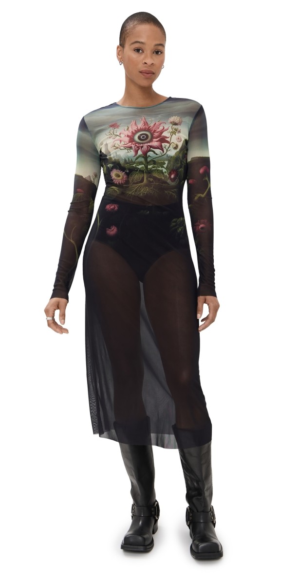 Monse Printed Mesh Dress Rose Flower Print