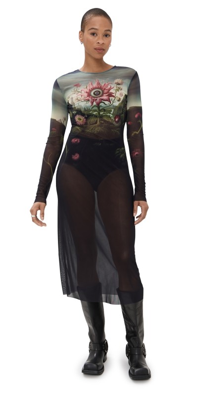 Monse Printed Mesh Dress Rose Flower Print