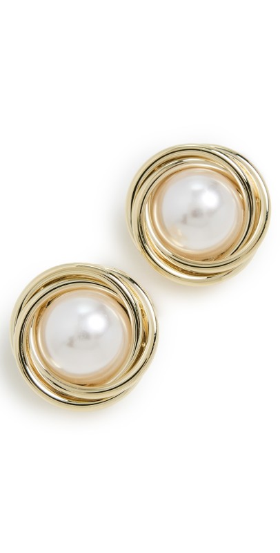 By Adina Eden Pearl Twisted Bezel On The Ear Stud Earrings Pearl Whit