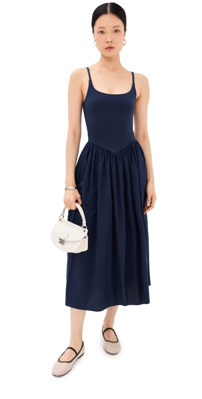 LE BOP Alix Mixed Fabric Tank Dress Navy