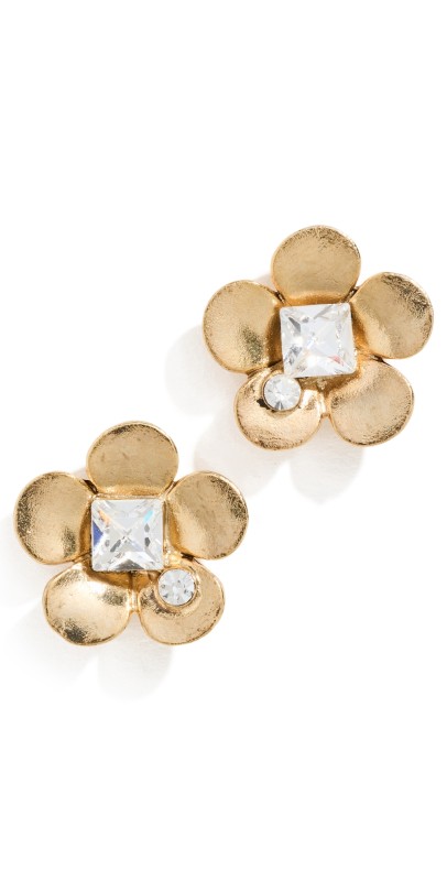Oscar de la Renta Flower Stud Earrings Gold