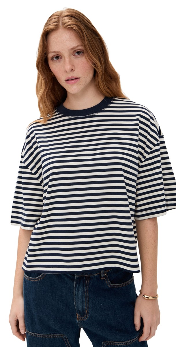 Lioness Bloom Short Sleeve White Navy Stripe