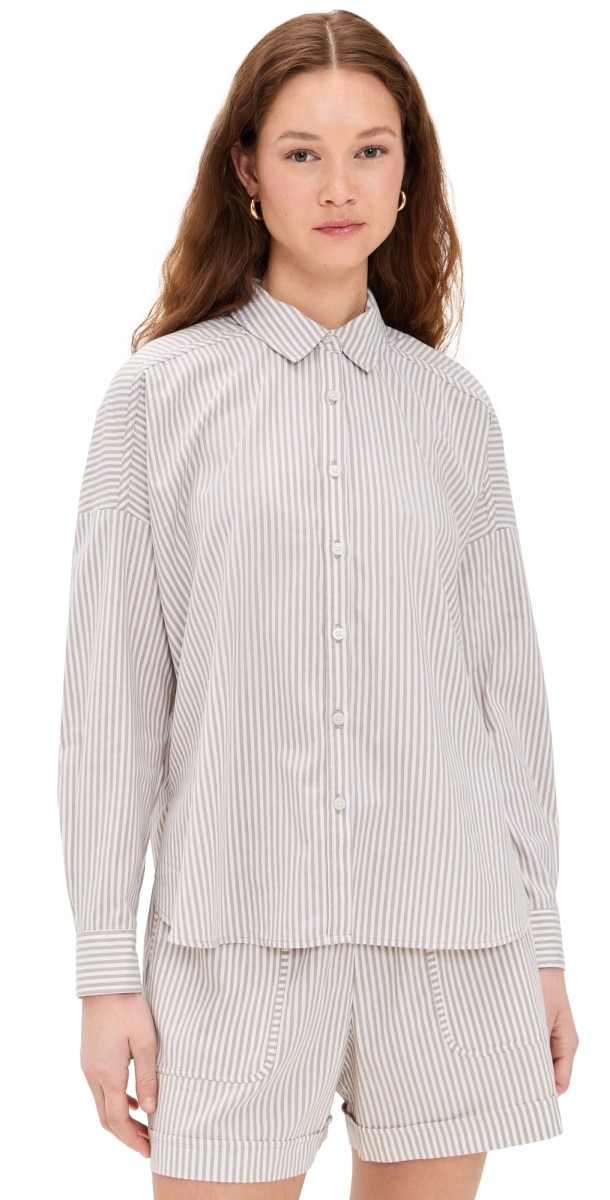 Splendid x Cella Jane Poplin Button Down Wood/White