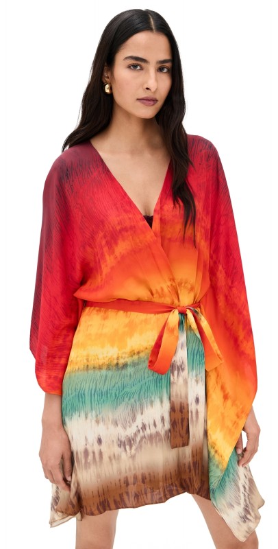 alice + olivia Marva Belted Mini Caftan Crystal Tie Dye