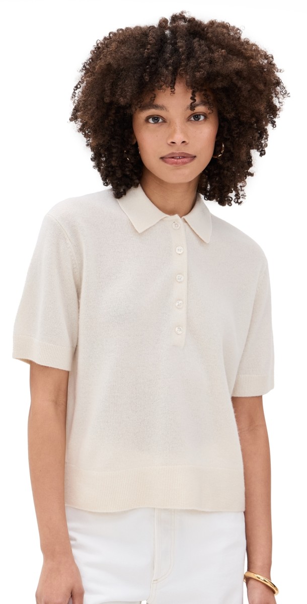 White + Warren Cashmere Button Polo Soft White