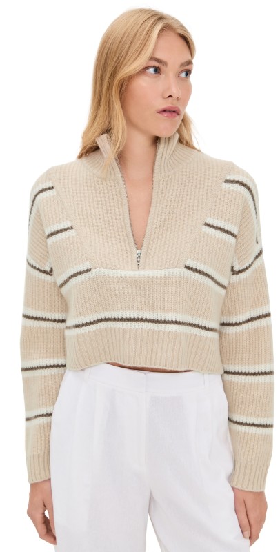 STAUD Cropped Hampton Cashmere Sweater Whisper Stripe
