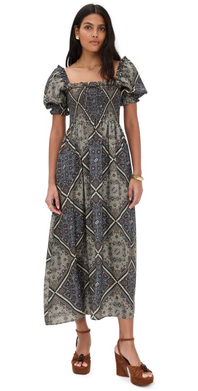 Hill House Home The Scarlett Midi Nap Dress Equestrian Scarf/Olive