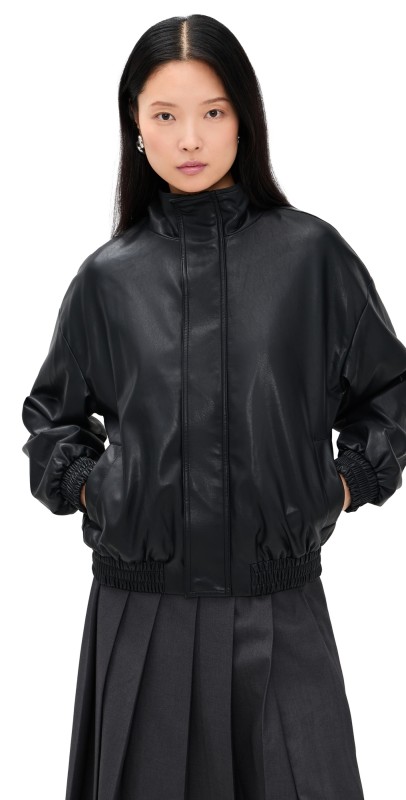 Pixie Market Leather Scarf Bomber Jacket Black