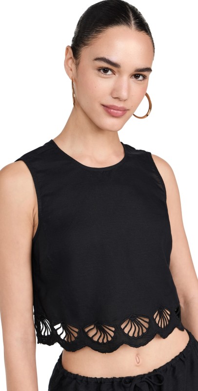 Onia Air Linen Scallop Tank Black