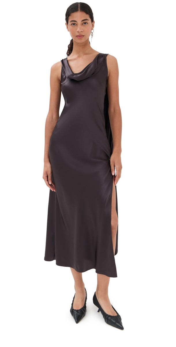 Acne Studios Silk Satin Tunic Dress Graphite Grey