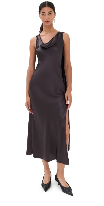 Acne Studios Silk Satin Tunic Dress Graphite Grey