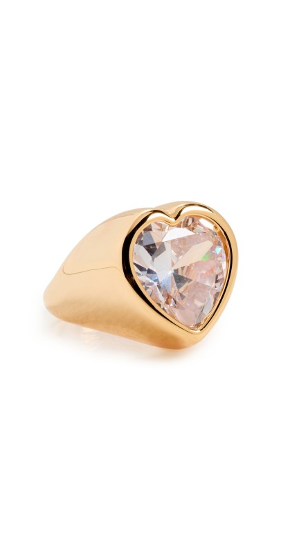 Timeless Pearly Gold Plated Ring with Crystal Heart Gold