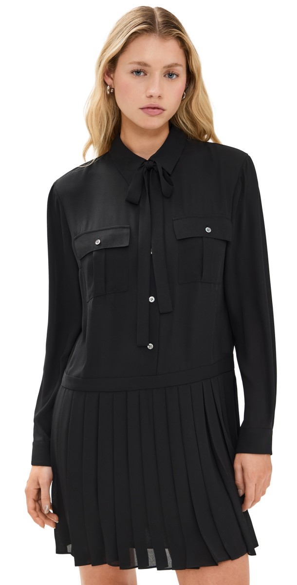 Theory Pleated Skirt Mini Dress Black