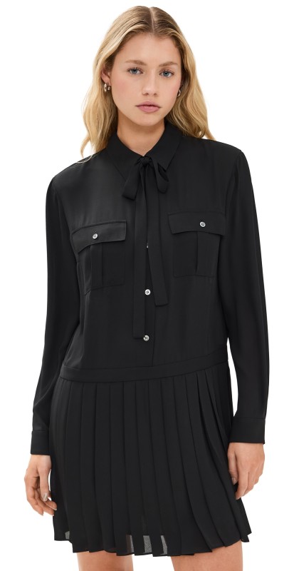 Theory Pleated Skirt Mini Dress Black