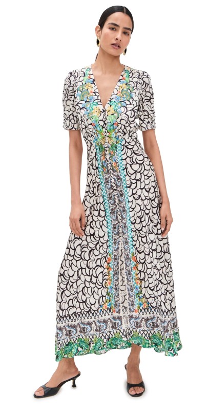 SALONI Lea Silk Maxi Dress Paeonia Border Plmt