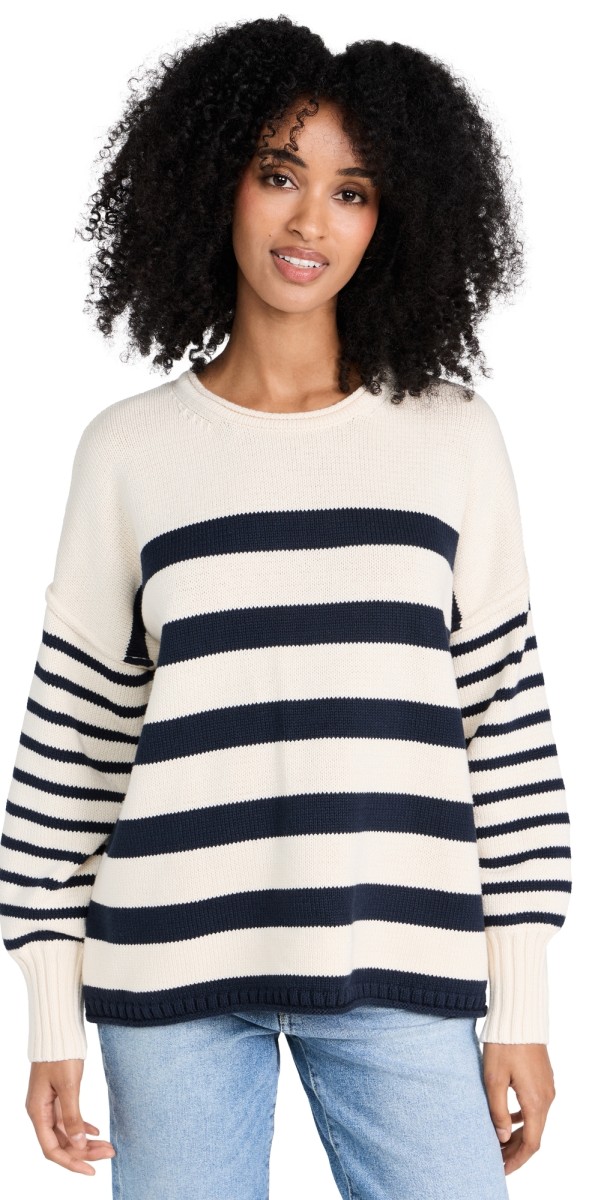 Madewell Conway Pullover Sweater in Mixed Stripe Antique Cream/Bluestone