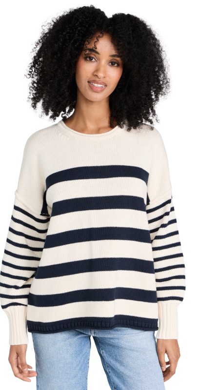 Madewell Conway Pullover Sweater in Mixed Stripe Antique Cream/Bluestone
