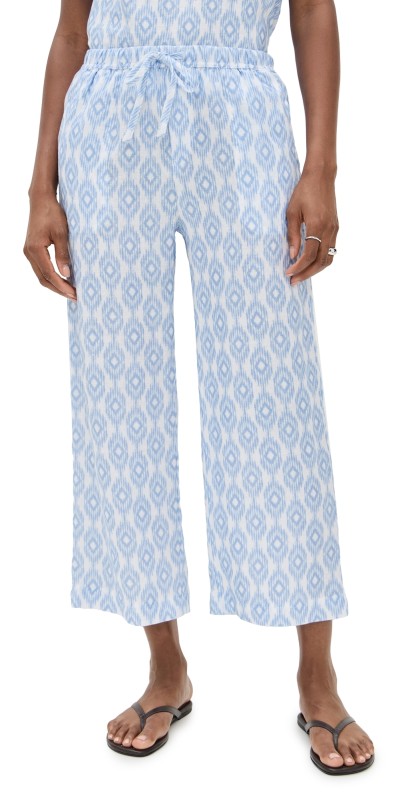 Splendid Angie Crop Wide Leg Pants Steel Blue Ikat