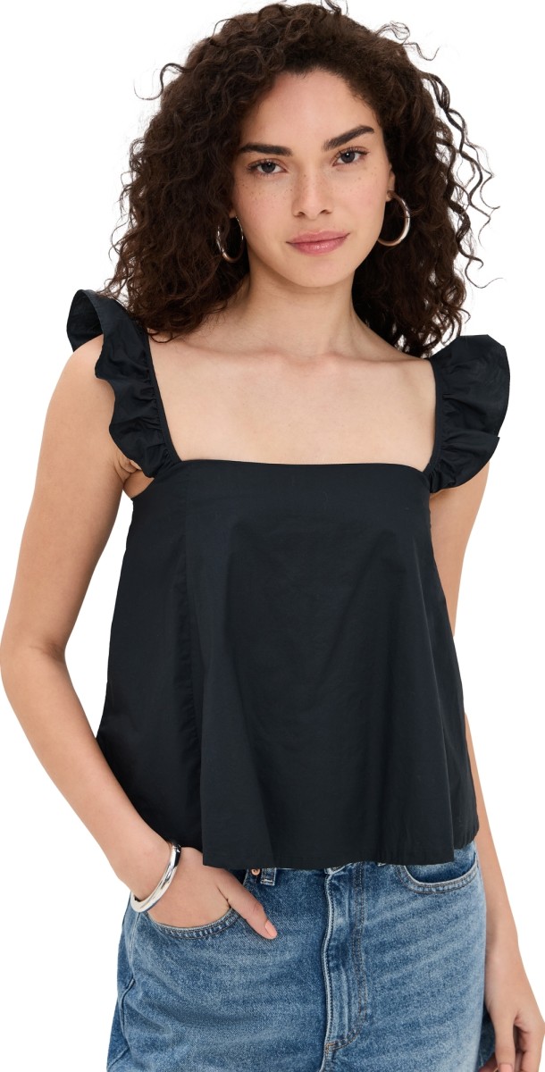 LE BOP Claire Ruffle Strap Top Black