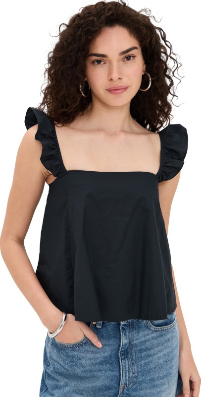 LE BOP Claire Ruffle Strap Top Black