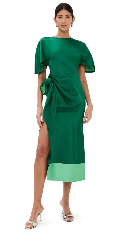 Rosie Assoulin Sash & Slit Dress Emerald