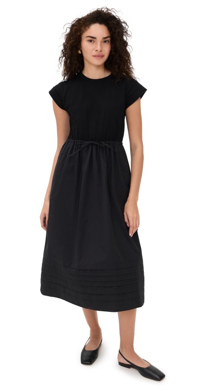 La Ligne T Shirt Dress with Shirring Black