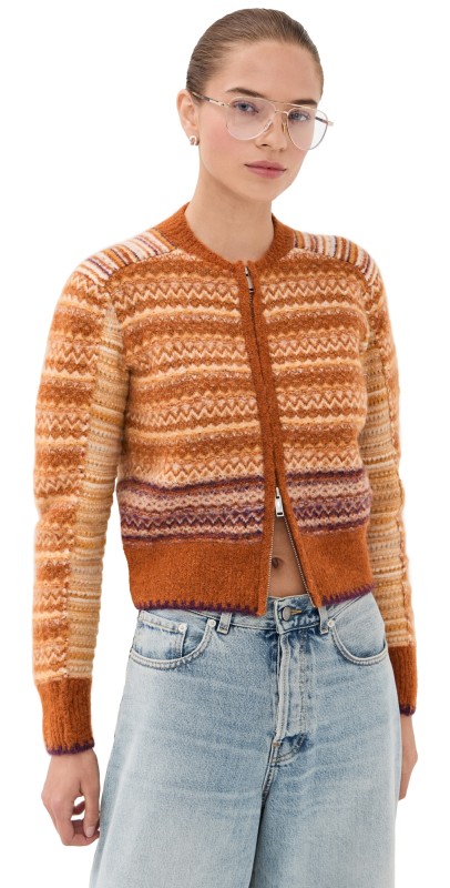 3.1 Phillip Lim Jacquard Alpaca Raglan Zip Cardigan Sunset Multi