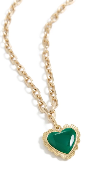 Clare V. Heart Necklace Vintage Gold Emerald