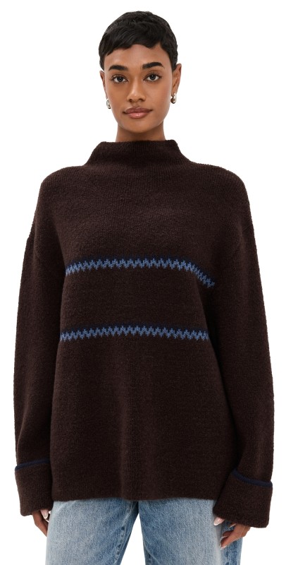 Proenza Schouler White Label Anne Fair Isle Sweater Cacao/Navy/Cornflower