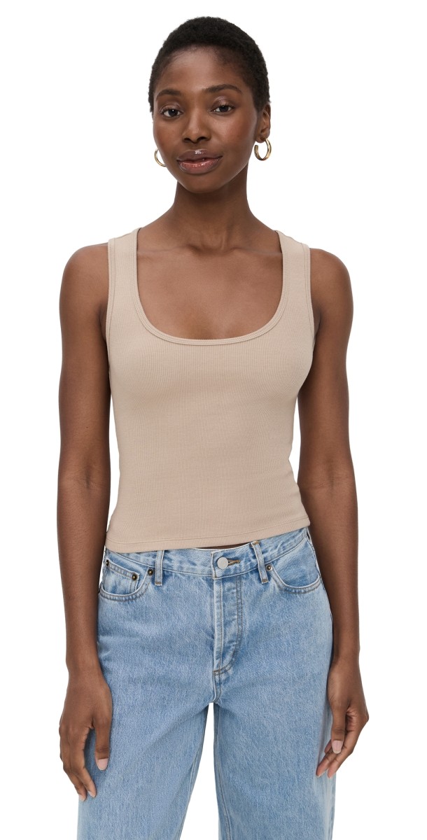 Good American Micro Rib Tank Top Mineral001
