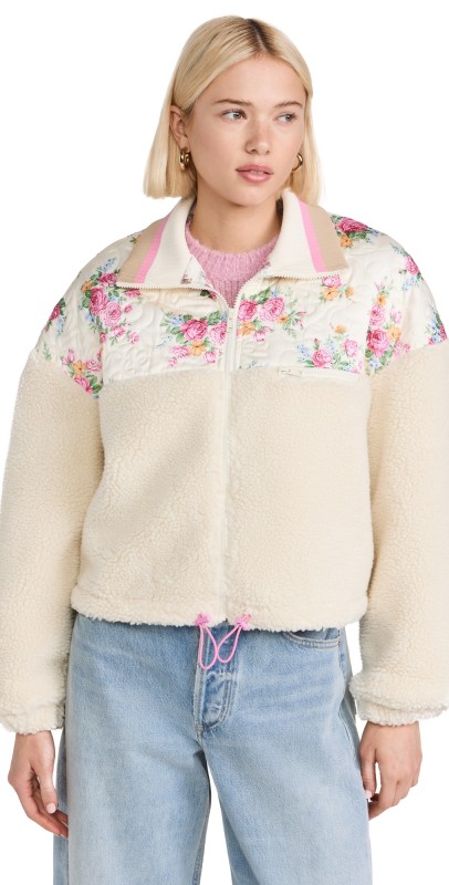For Love & Lemons Saide Floral Fleece Jacket Pink