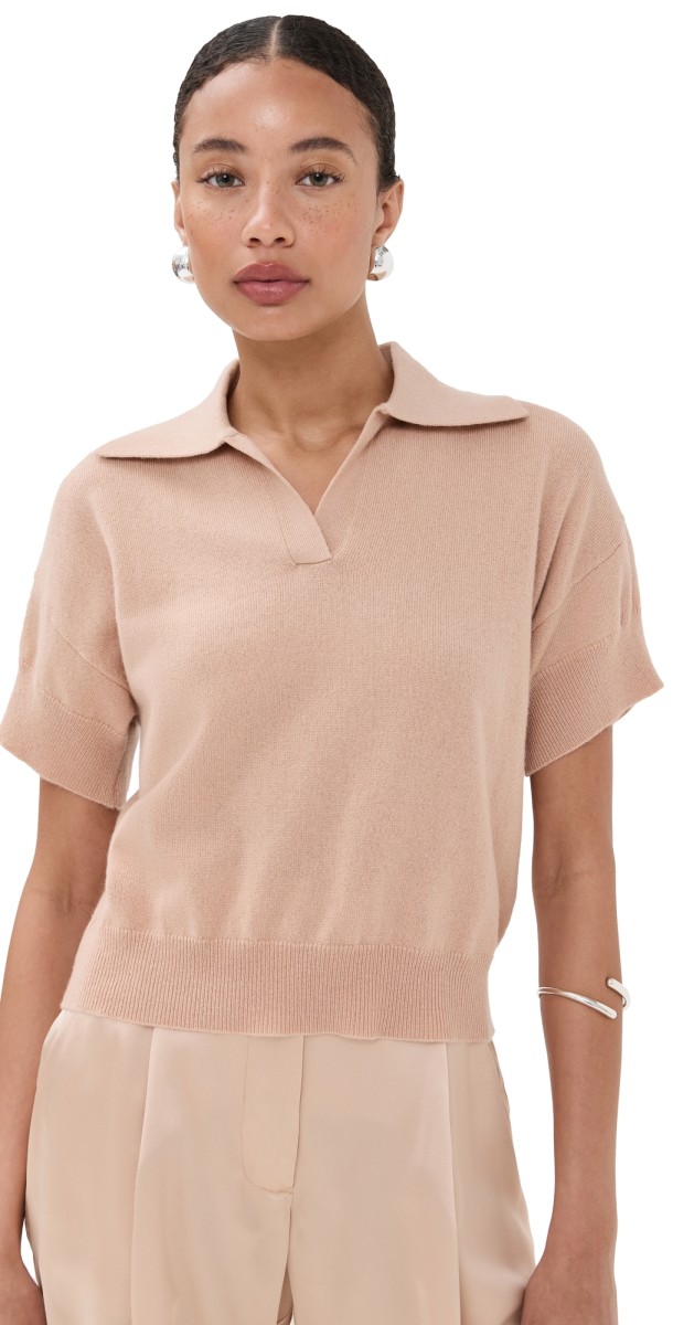 Sablyn Mirabelle Relaxed Cashmere Short Sleeve Polo Pink Sand